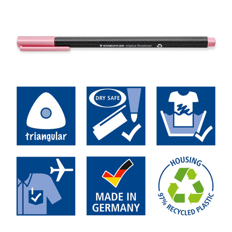 Staedtler triplus fineliner, Triangular Pens 0.3mm, Includes Easel Case for Home & Travel, 6 Pastel Colors, 334 SB6 PA