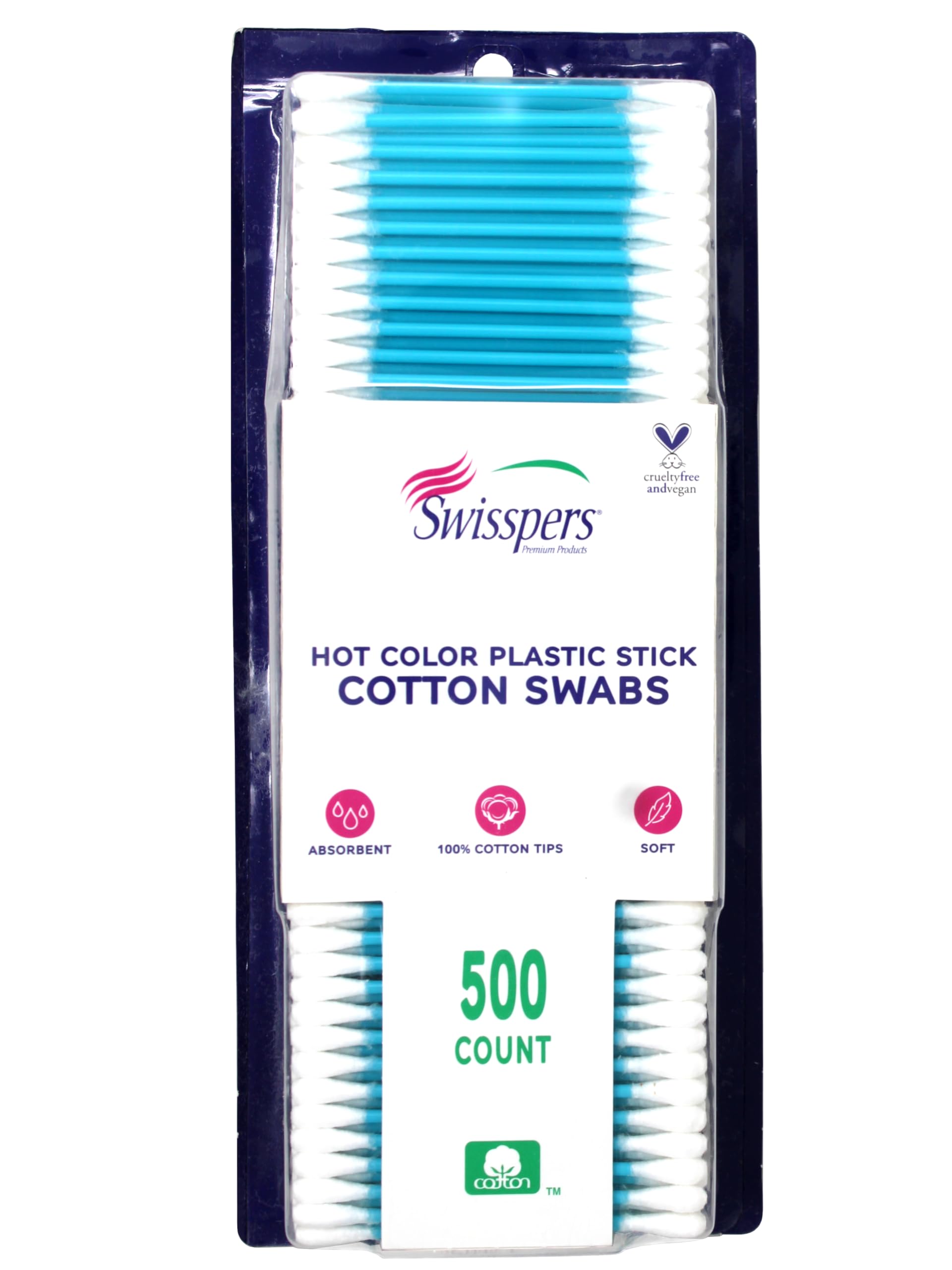 Swisspers Hot Colored Swab-500 ct (Color May Vary)