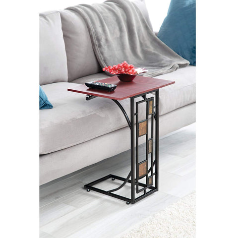 Etna Expandable Wood Top Sofa Side End Table - Metal Base with Geometric Design - C-Shaped TV Tray Slides Up to Couch, Chair, Recliner