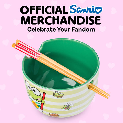 Silver Buffalo Sanrio Hello Kitty and Friends Keroppi Foodie Icons Ceramic Ramen Noodle Rice Bowl with Chopsticks, Microwave Safe, 20 Ounces