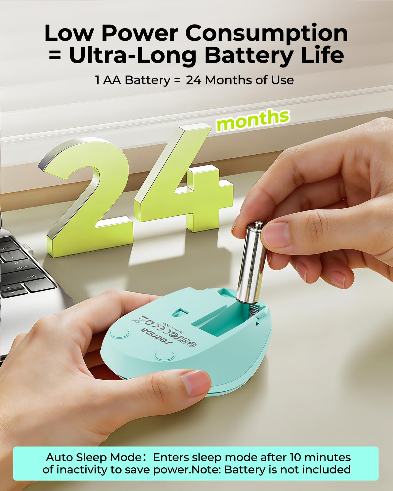 seenda Wireless Mouse for Laptop, 2.4G Noiseless Mouse with USB Receiver - Optical Tracking Portable Computer Mice for Chromebook, PC, Tablet, Windows System, 24 Months Battery Life - Mint Green