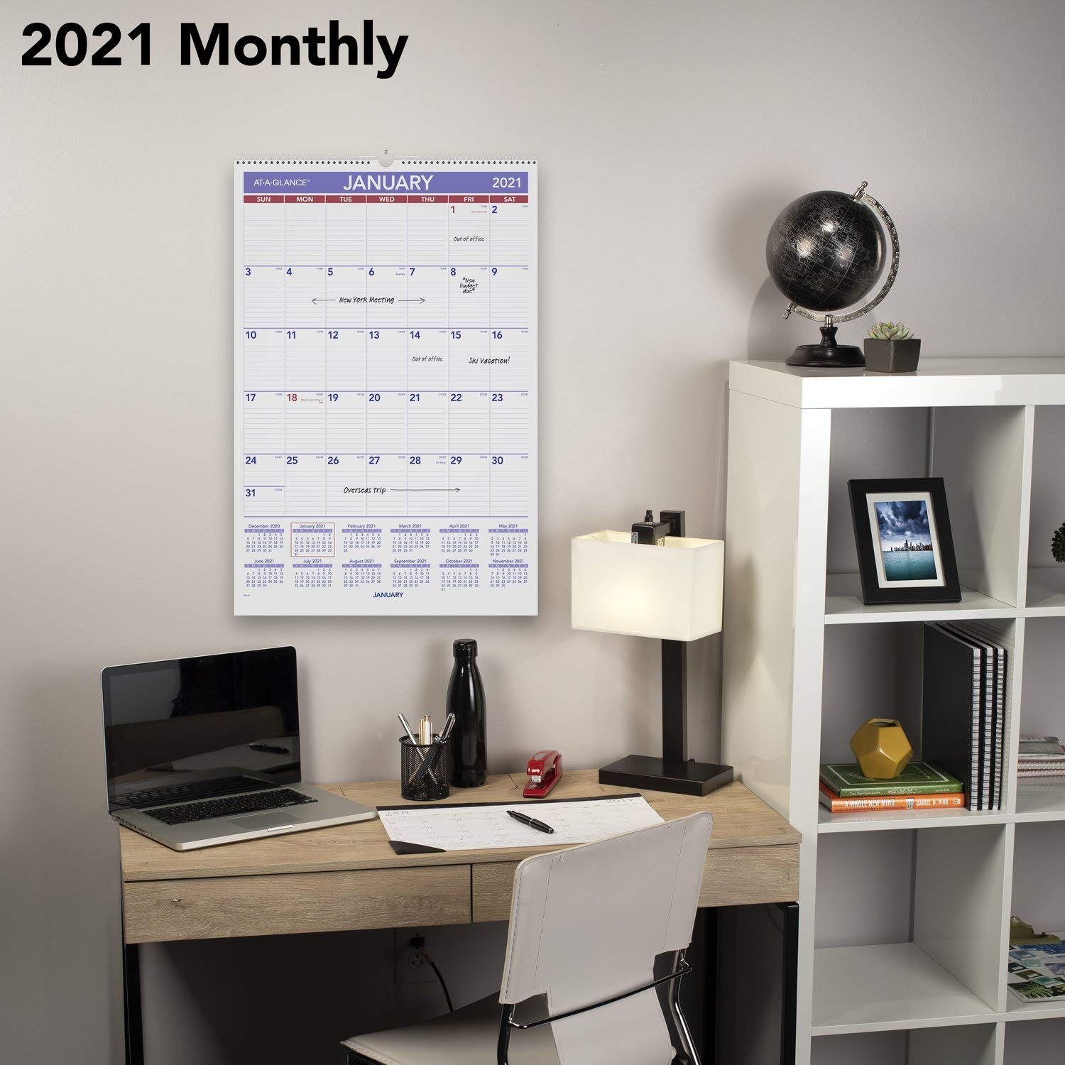 2021 Wall Calendar by AT-A-GLANCE, 15-1/2" x 22-3/4", Large, Monthly, Wirebound (PM32821)