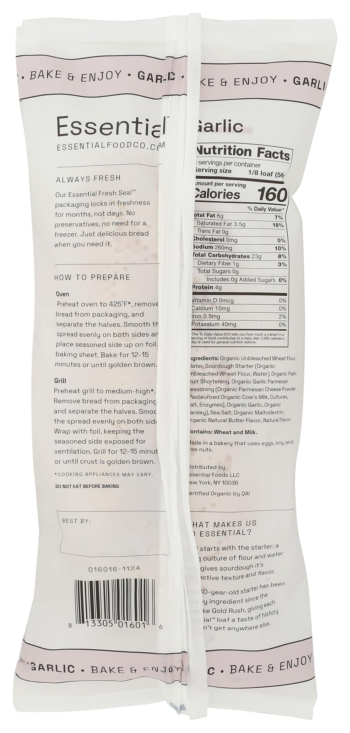ESSENTIAL BAKING COMPANY Organic Bake at Home Garlic Sourdough Bread, 16 OZ