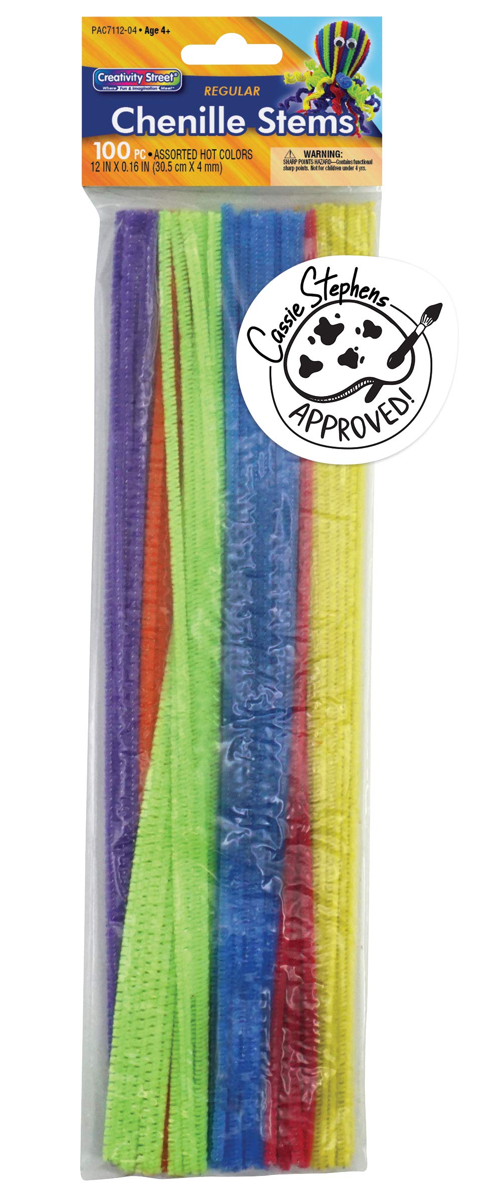 Creativity Street Chenille Stems/Pipe Cleaners 12 Inch x 4mm 100-Piece, Hot Assorted Colors, 7112-04