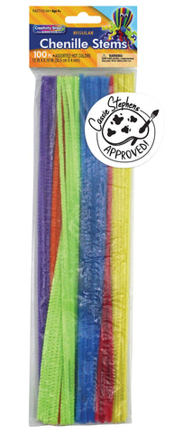 Creativity Street Chenille Stems/Pipe Cleaners 12 Inch x 4mm 100-Piece, Hot Assorted Colors, 7112-04