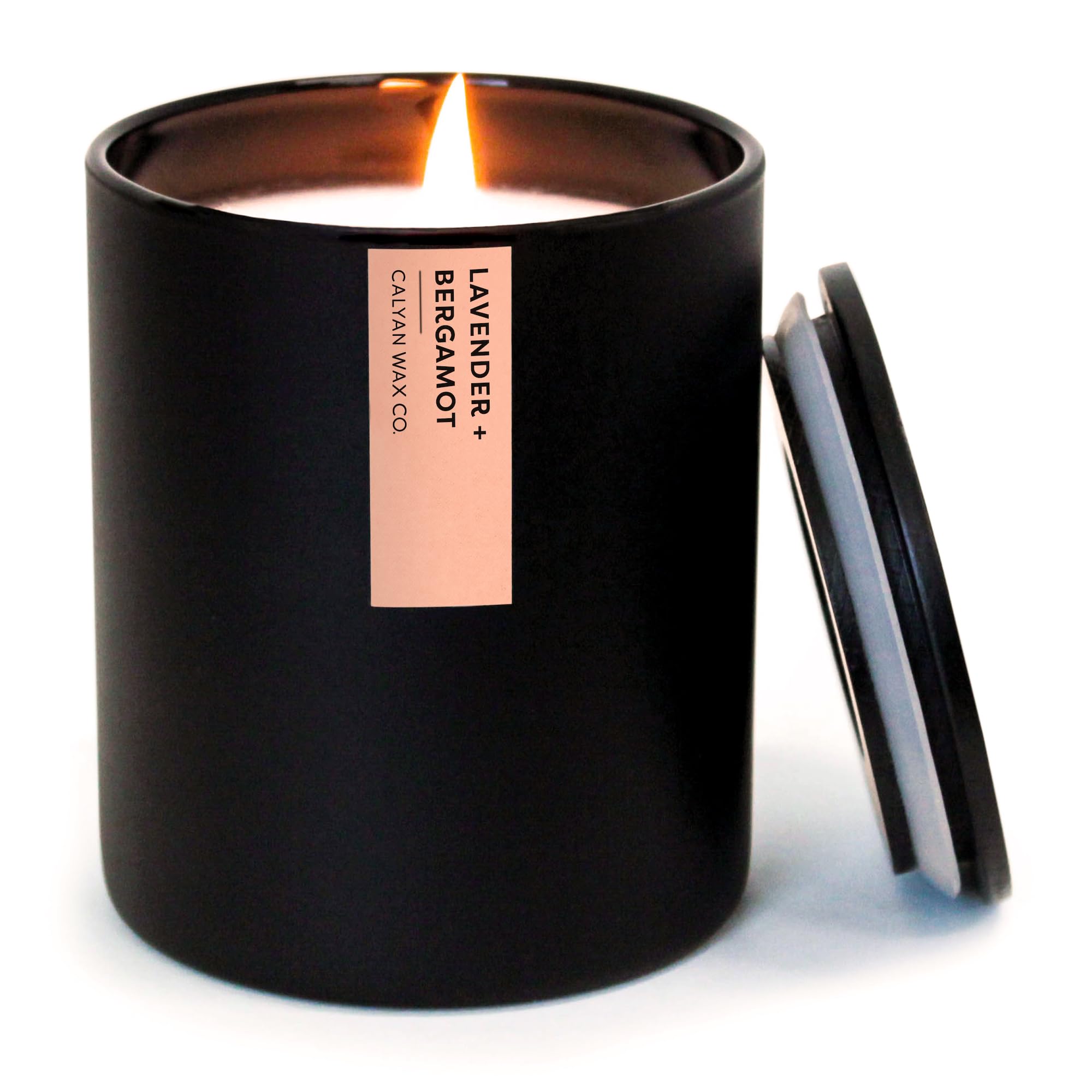 Calyan Wax Co. Lavender & Bergamot Scented Candle - 75 Hour Burn - Luxury Clean Soy Wax Candles - Long Lasting Black Tumbler Jar Candle for Home - 10.2oz