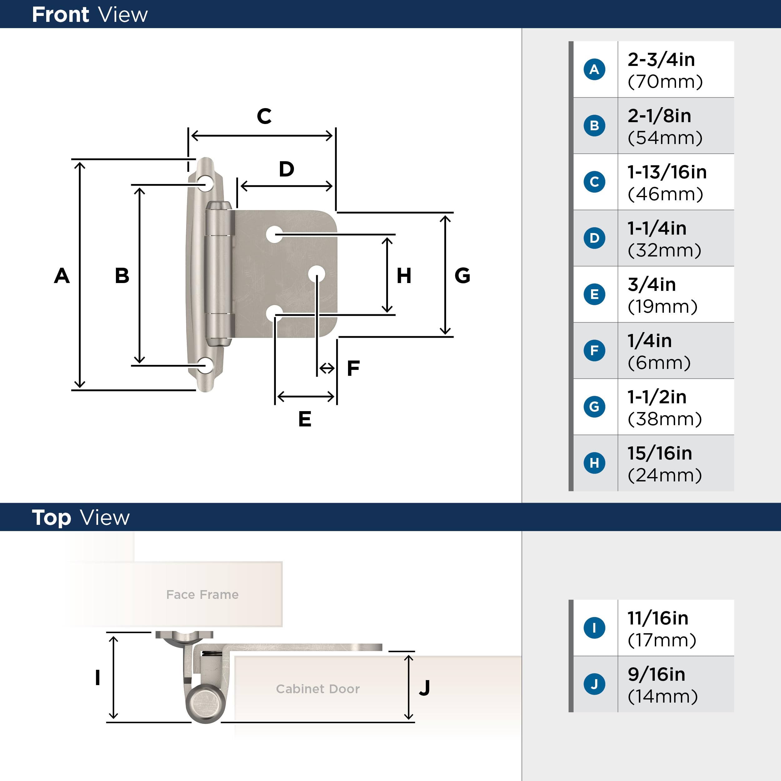 Amerock | Cabinet Hinge | Variable Overlay | Satin Nickel | 2 Pack | Self-Closing | Face Mount | Cabinet Door