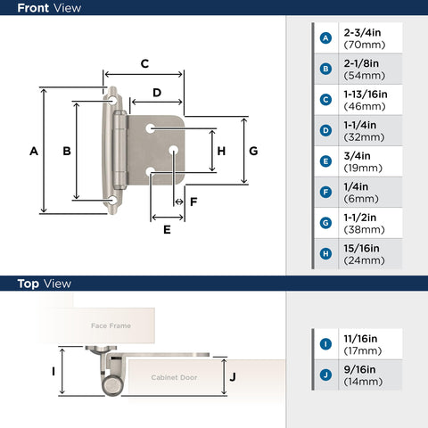 Amerock | Cabinet Hinge | Variable Overlay | Satin Nickel | 2 Pack | Self-Closing | Face Mount | Cabinet Door