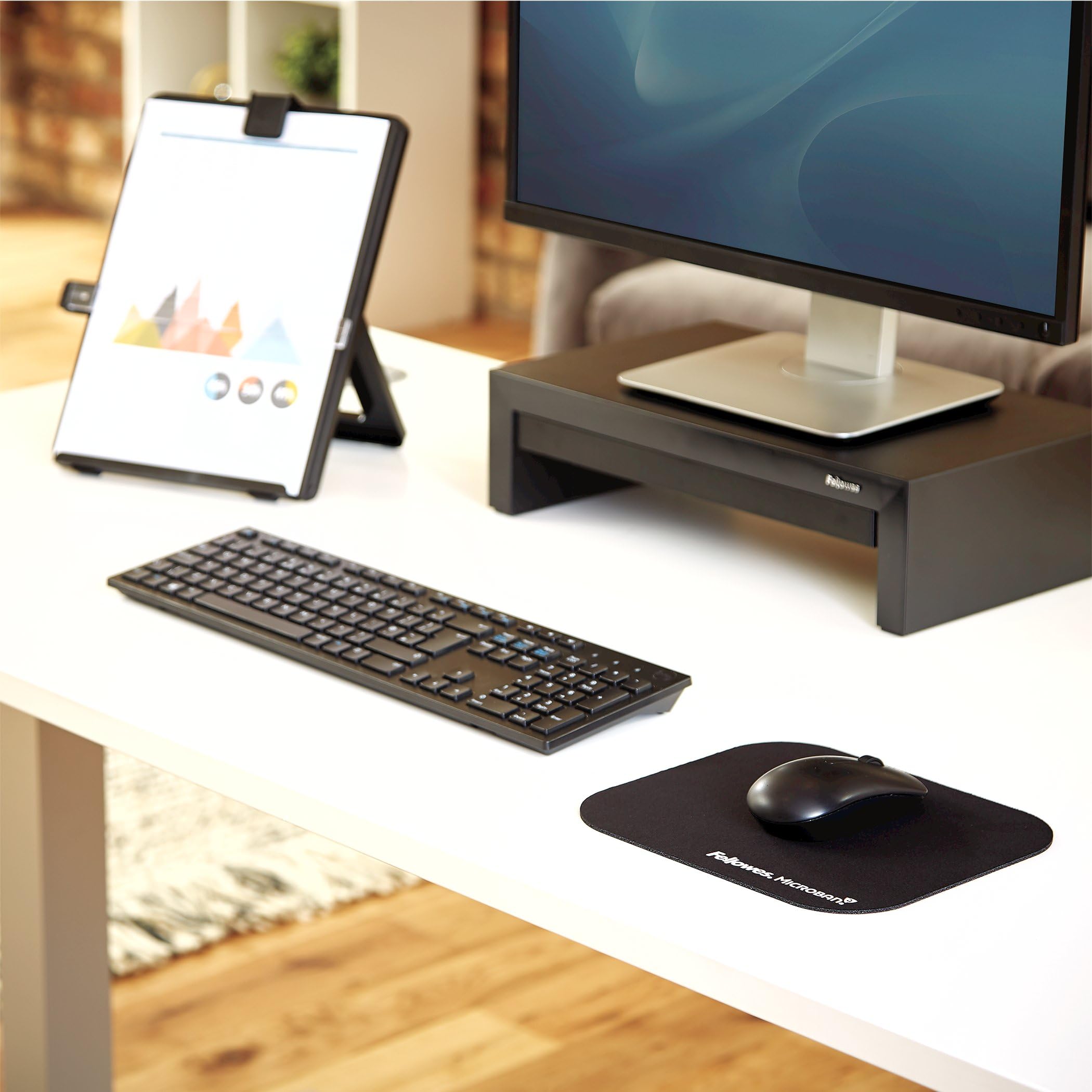 Fellowes 5933901 Mouse Pad w/Microban, Nonskid Base, 9 x 8, Black (FEL5933901), 8" x 9" x 0.1"