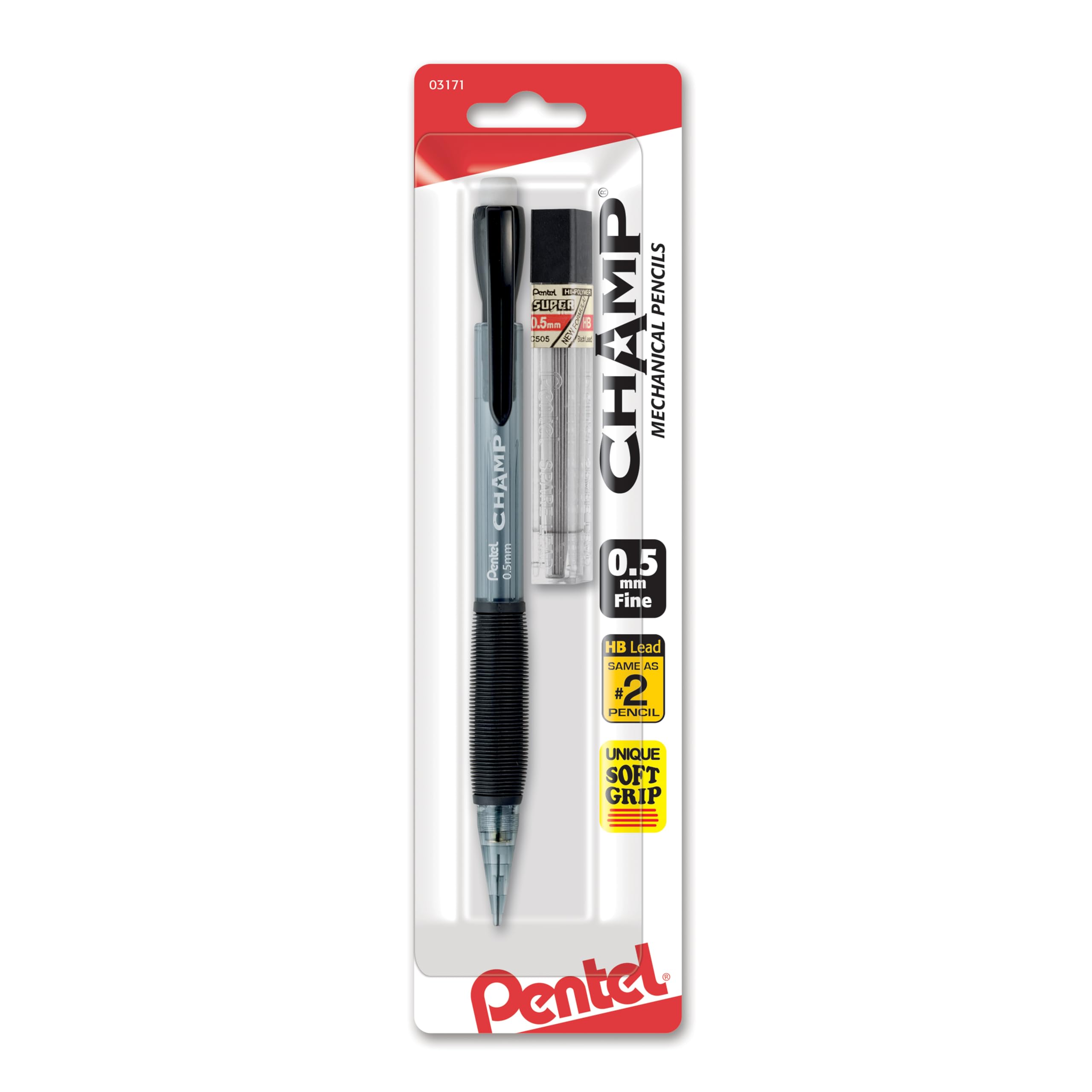 Pentel Champ Starter Set Automatic Pencil with Lead, (0.5mm), Assorted Barrels, 1 Pack, Barrel Color May Vary (ACEBP)