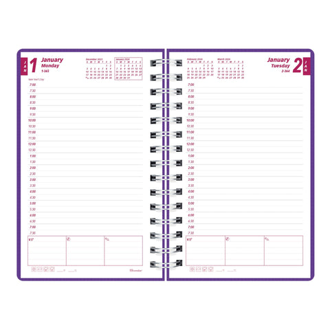 Brownline 2024 DuraFlex Daily/Monthly Planner, Appointment Book, 12 Months, January to December, Twin-Wire Binding, 8" x 5", Purple (CB634V.PUR-24)