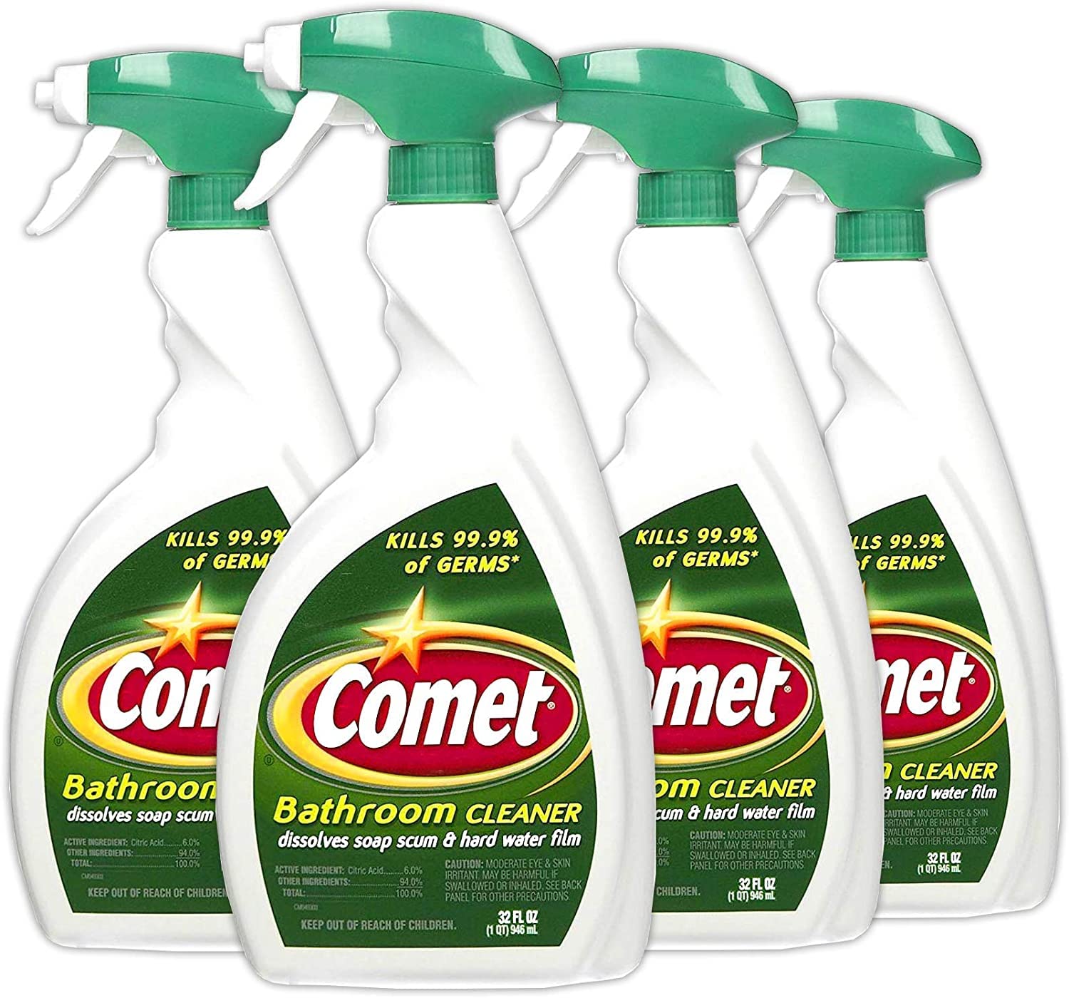 Comet Bathroom Cleaner Spray - Dissolves Saop Scum and Hard Water Film 32oz (4 Pack)