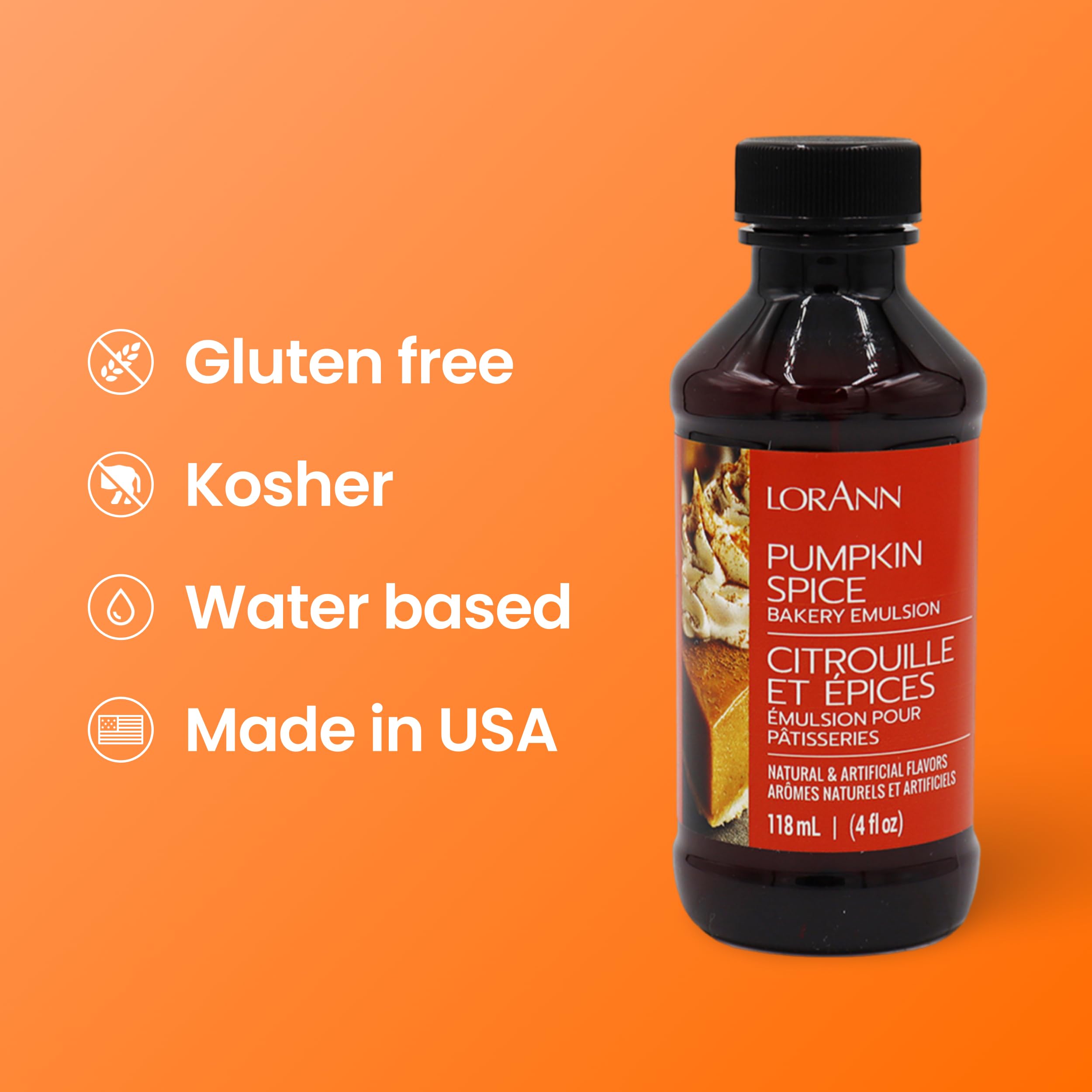 Lorann Oils Pumpkin Spice Bakery Emulsion: Genuine Pumpkin Spice Blend, Perfect for Boosting Fall Flavors in Cakes, Cookies & Desserts, Gluten-Free, Keto-Friendly, Pumpkin Spice Flavoring Essential