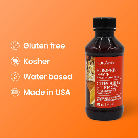 Lorann Oils Pumpkin Spice Bakery Emulsion: Genuine Pumpkin Spice Blend, Perfect for Boosting Fall Flavors in Cakes, Cookies & Desserts, Gluten-Free, Keto-Friendly, Pumpkin Spice Flavoring Essential