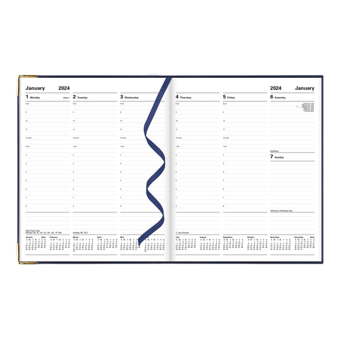 Letts of London Classic Weekly Planner, 12 Months, January to December, 2024, Appointments, Gold Corners, Quarto Size, 10.25" x 8.25", Blue (C32YBE-24)