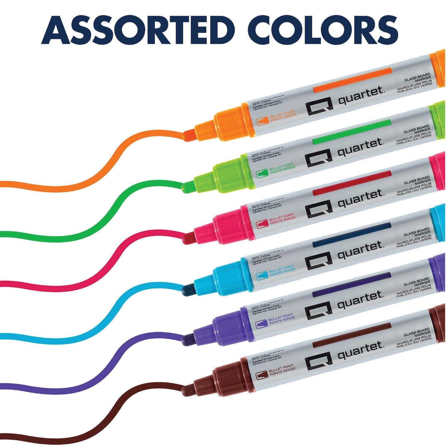 Quartet Glass Board Dry Erase Markers, Premium, Bullet Tip, Assorted Colors, 6 Pack (79556)