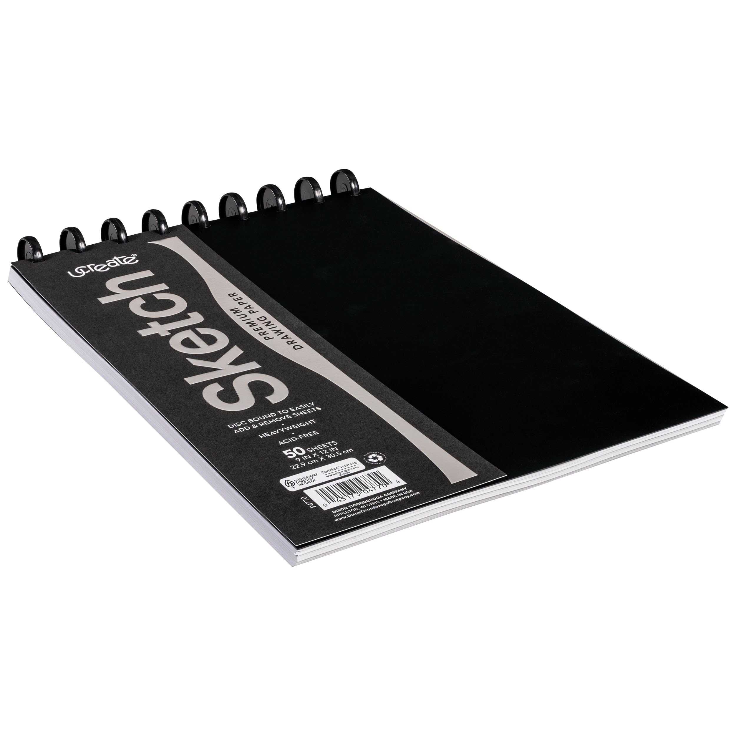UCREATE Disc Bound Sketch Book Heavyweight, 9'' x 12'', Silver 50 Sheets