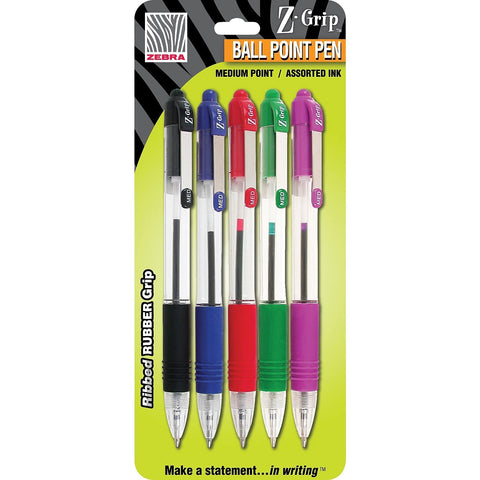 Zebra Pen Z-Grip Ballpoint Retractable Pen, 1.0mm, Assorted, 5-Pack