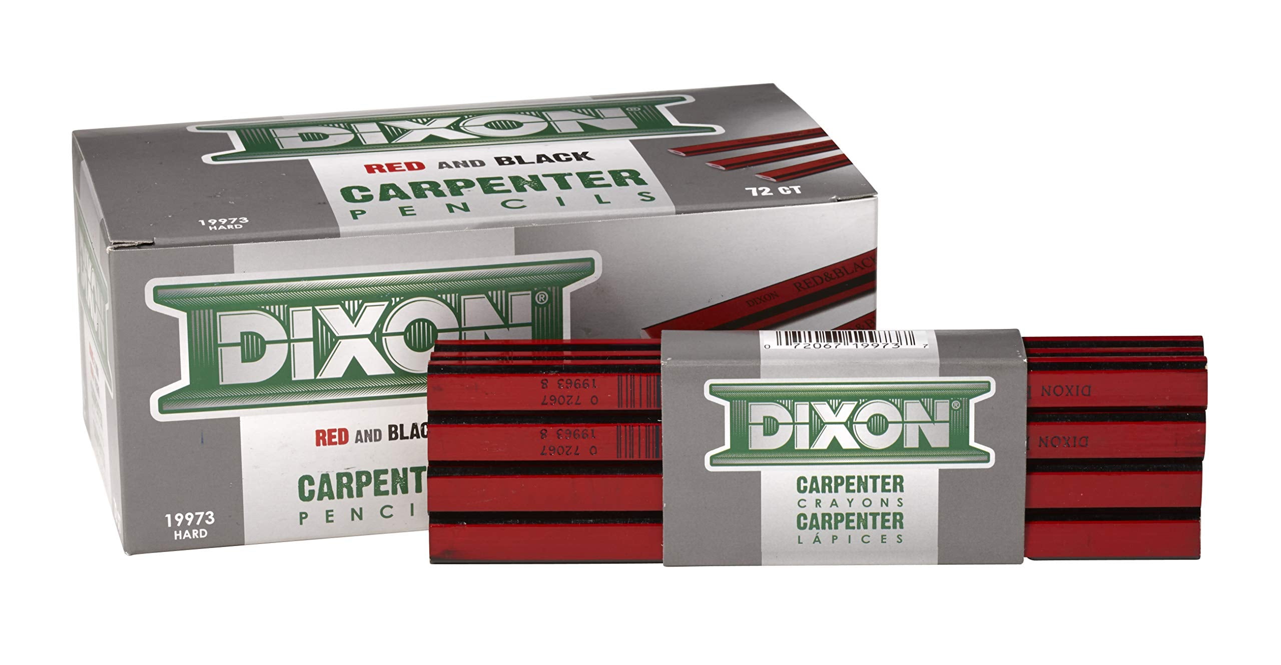 DIXON Industrial Carpenter Pencils, Hard Graphite Core, Red/Black, 7", 12-Pack (19973)