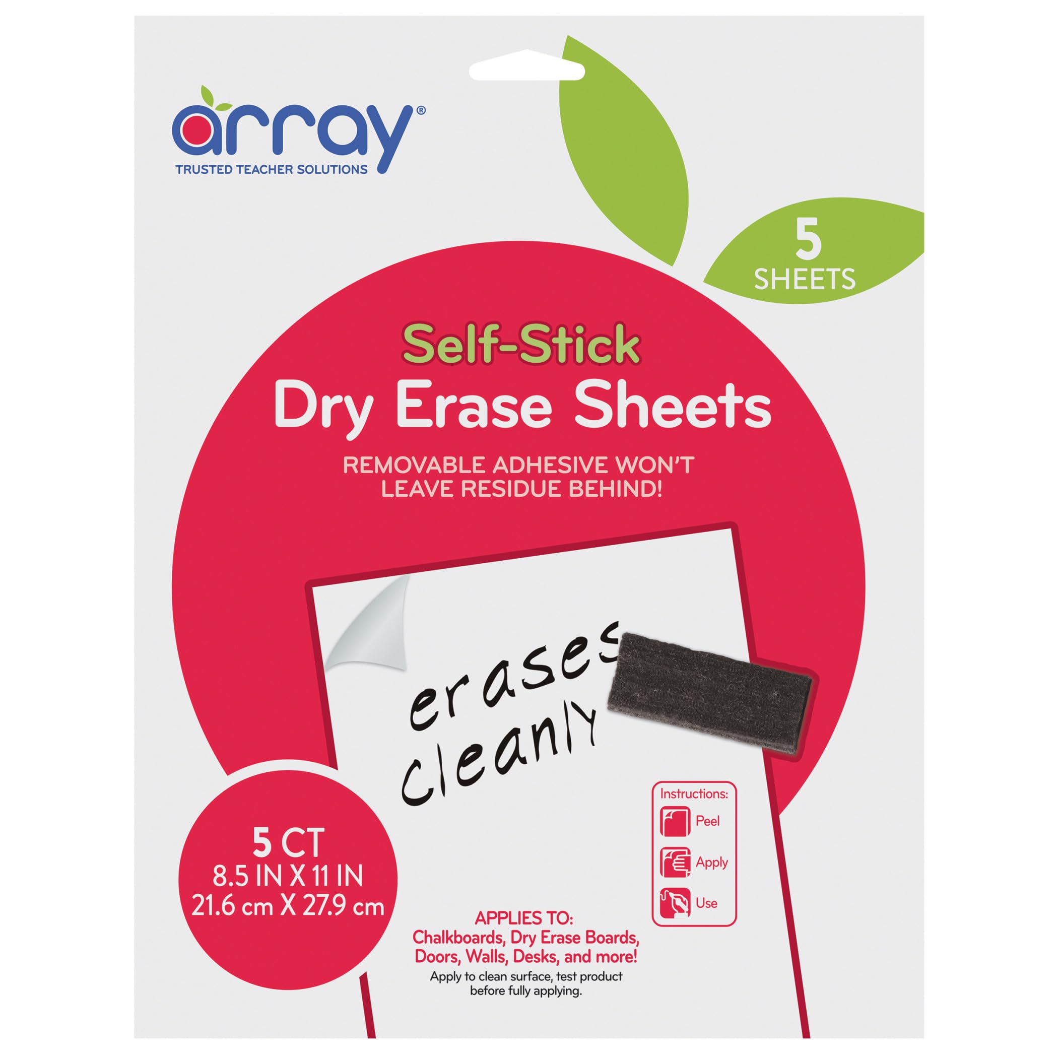 GoWrite! Dry Erase Sheets, Self-Adhesive, 8-1/2" x 11", White, 5 Sheets