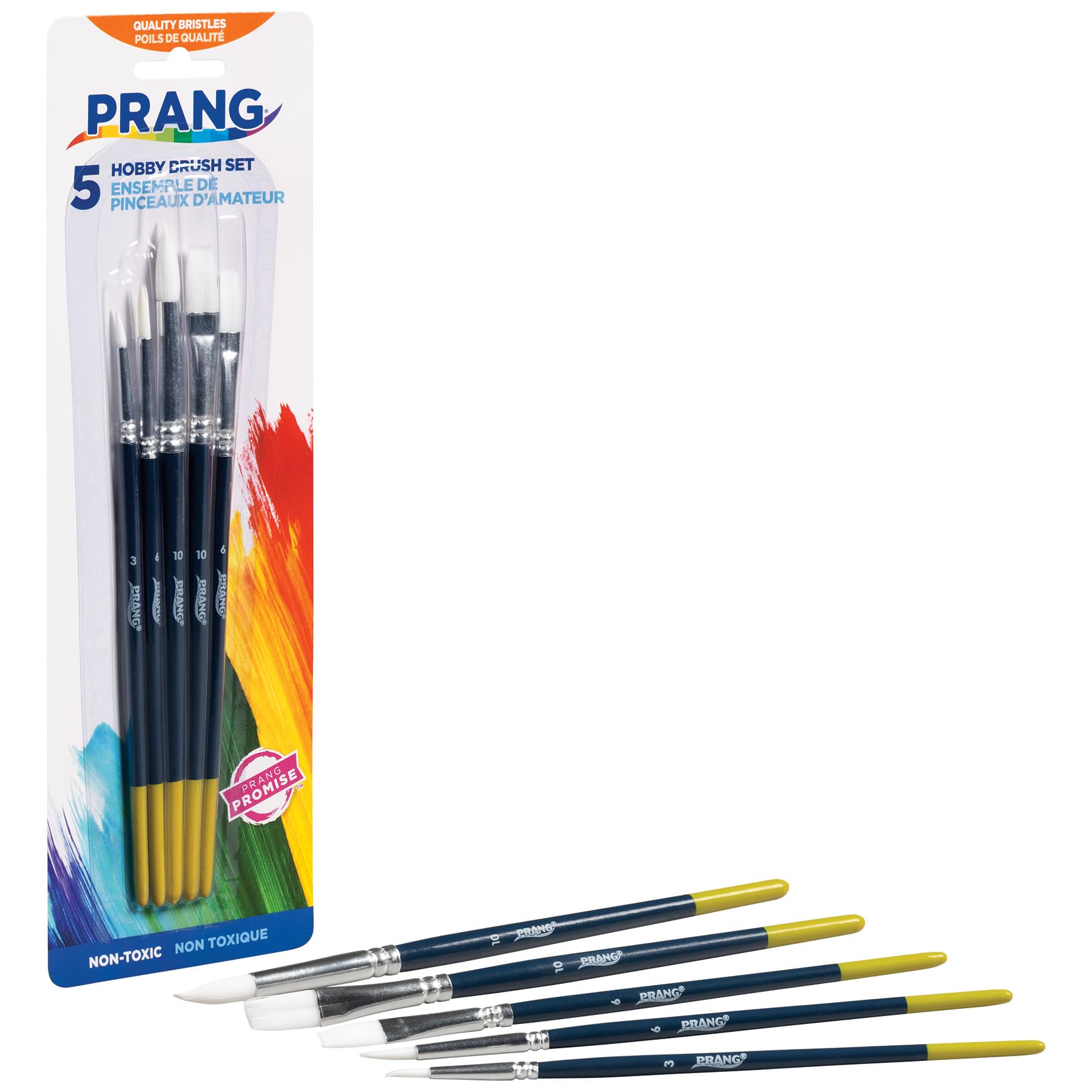 Prang Hobby Five-Brush Set, Assorted Sizes, Natural Hair, Flat; Round Profiles, 5/set