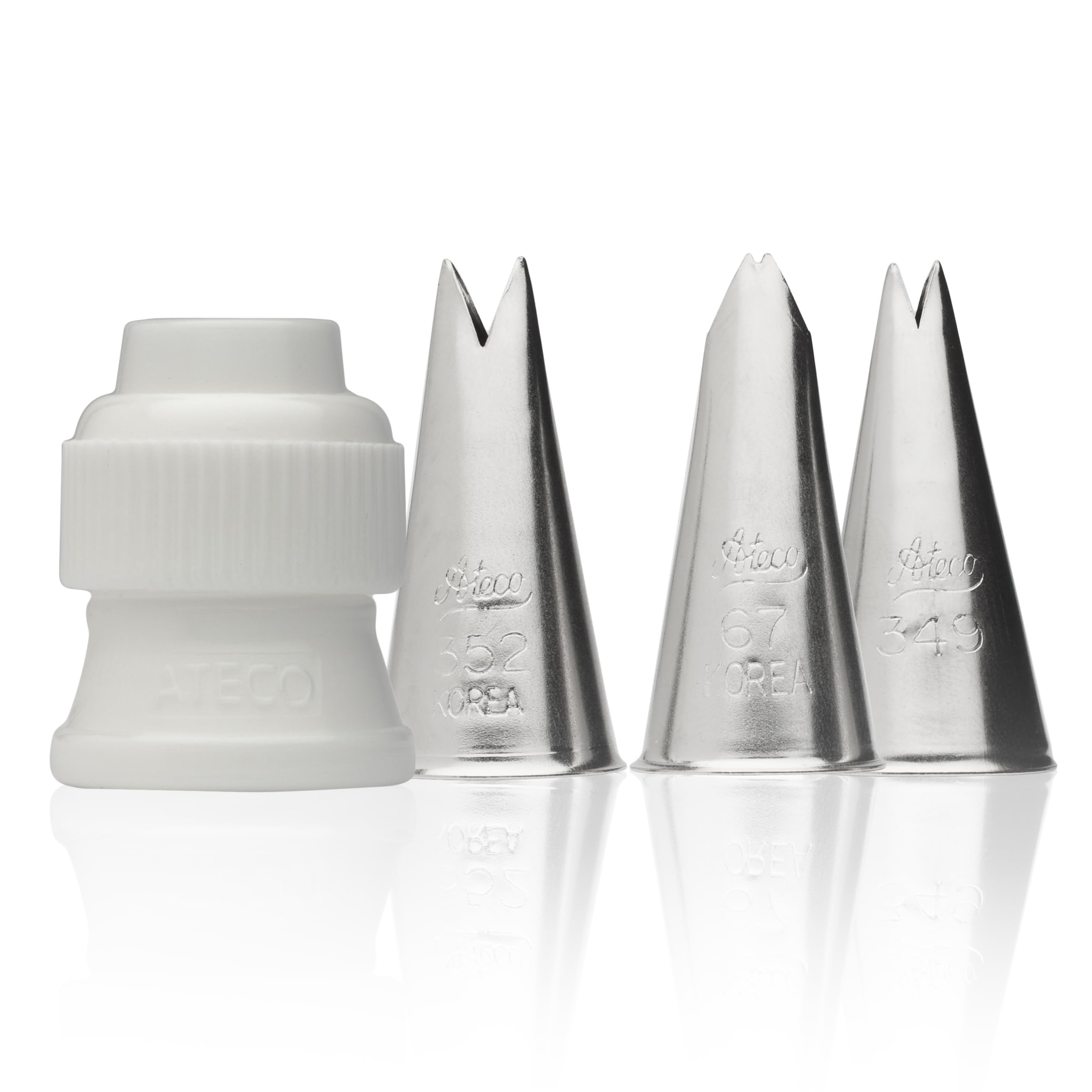 Ateco 382-4 Piece Leaf Decorating Tube Set, Includes Stainless Steel Tips: 67, 349, 352 & One Standard Coupler