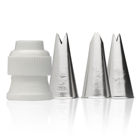 Ateco 382-4 Piece Leaf Decorating Tube Set, Includes Stainless Steel Tips: 67, 349, 352 & One Standard Coupler