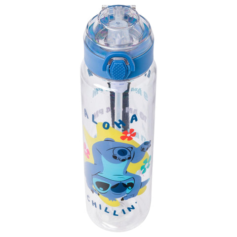 Silver Buffalo Disney Lilo and Stitch Aloha Chillin' Hydration Tracker Schedule Plastic Water Bottle with Locking Lid and Strap, 33 Ounces