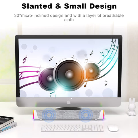 SOULION R30 Plus Bluetooth Computer Speakers, All-in-One Control Button with 6 Modes LED Lights PC Speaker, Wired USB Powered Surround Soundbar for Desktop Monitor Laptop White