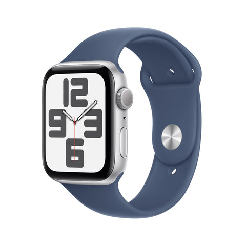 Apple Watch SE (2nd Gen) [GPS 44mm] Smartwatch with Silver Aluminum Case with Denim Sport Band M/L. Fitness and Sleep Trackers, Crash Detection, Heart Rate Monitor, Retina Display