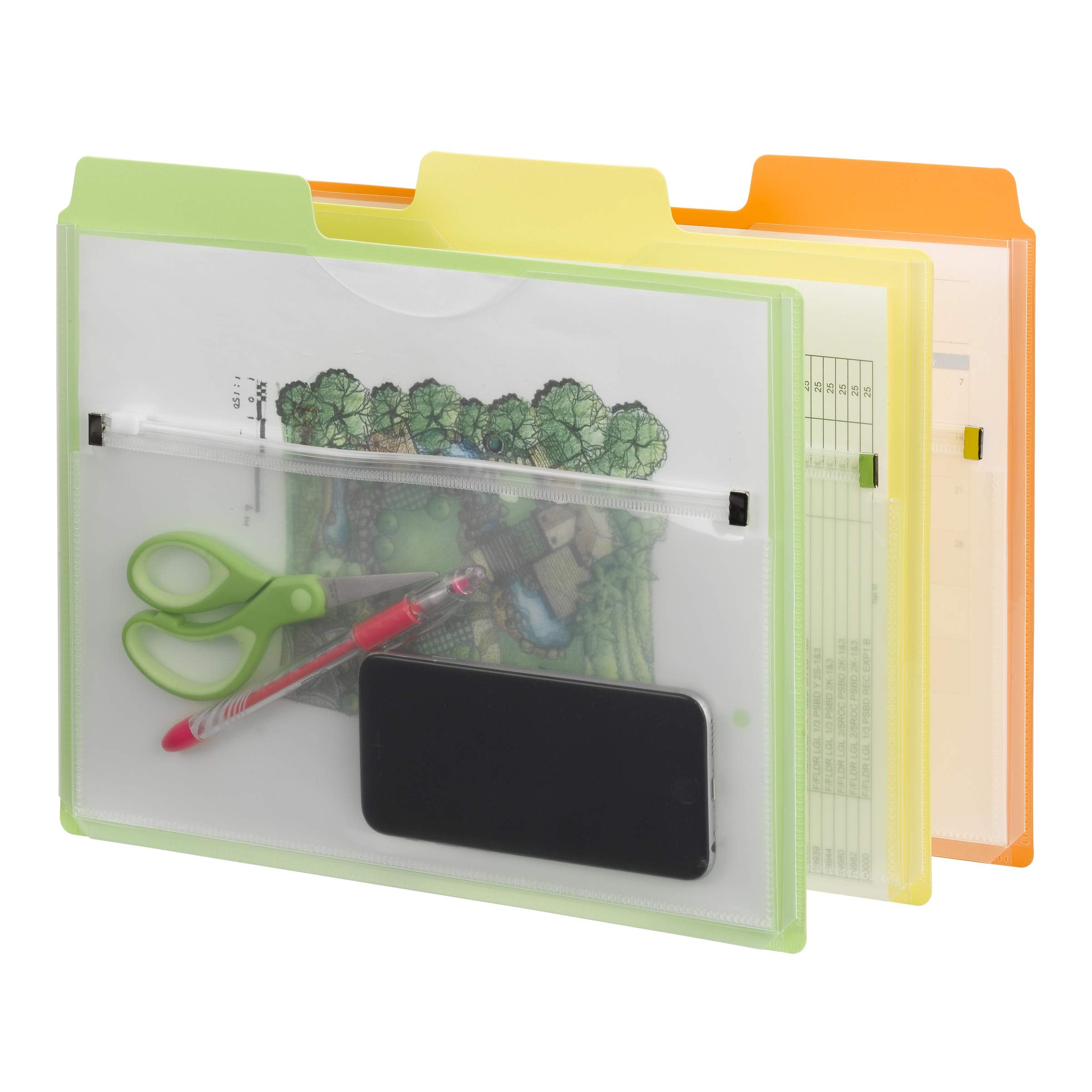 Smead Project Organizer with Zip Pouch, 1/3- Cut Tab, Letter Size, Assorted Colors, 3 per Pack (89618)