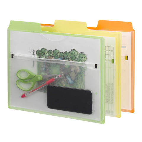 Smead Project Organizer with Zip Pouch, 1/3- Cut Tab, Letter Size, Assorted Colors, 3 per Pack (89618)
