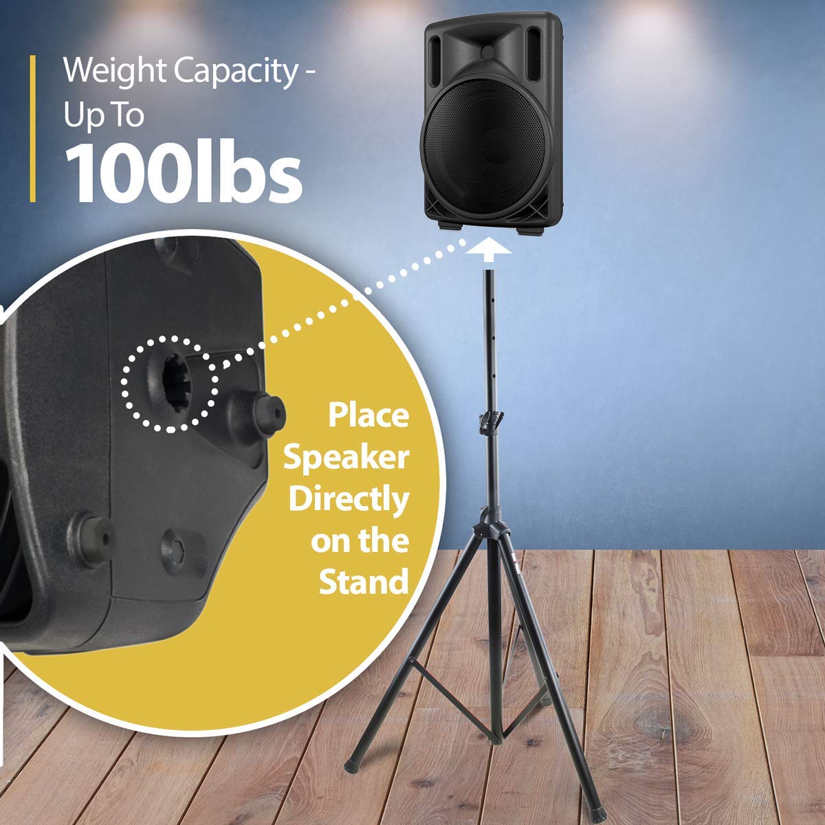 Pair of PA Speaker Stands by Hola! Music, Speaker Tripod Stand, Adjustable Tripod Height 4ft to 6ft