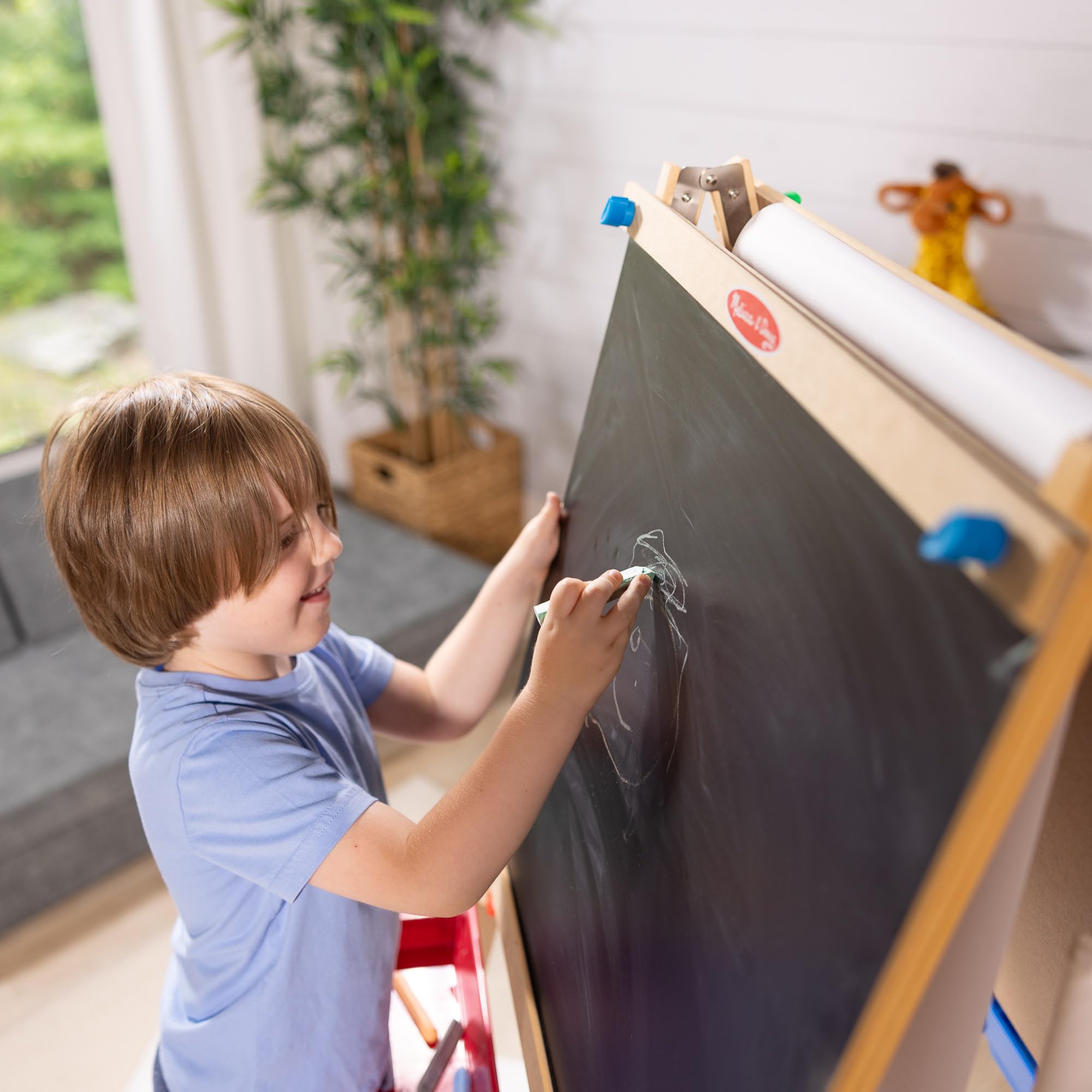 Melissa & Doug Deluxe Standing Art Easel - Dry-Erase Board, Chalkboard, Paper Roller