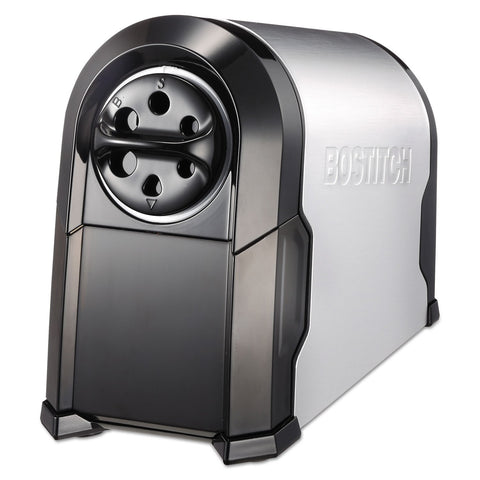Bostitch Office SuperPro Glow Electric Pencil Sharpener, Heavy Duty Commercial Classroom, Replaceable Cutter Cartridge System, 6-Hole, Silver/Black