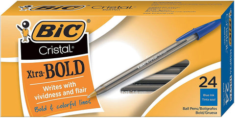 BIC Cristal Xtra Bold Ballpoint Pens, Bold Point (1.6mm) For Vivid And Dramatic Lines, Blue Ink, 24-Count Pack, Perfect Ink Pens