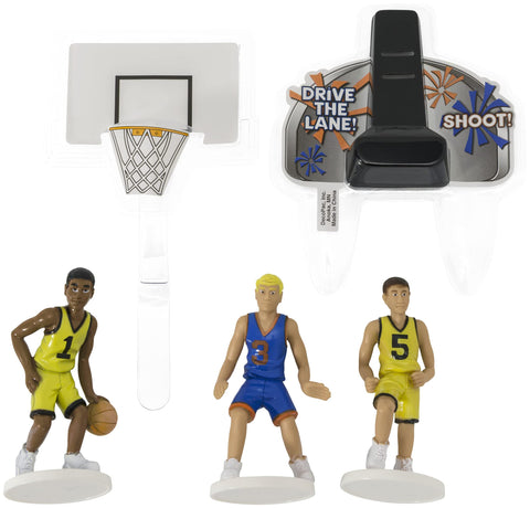 DecoSet® Basketball All Net Cake Topper, 5-Piece Cake Decoration Set, Birthday Decorations with 3 Figurines and Backboard, For All Size and Shape Celebration, Birthday or End of Season Cake
