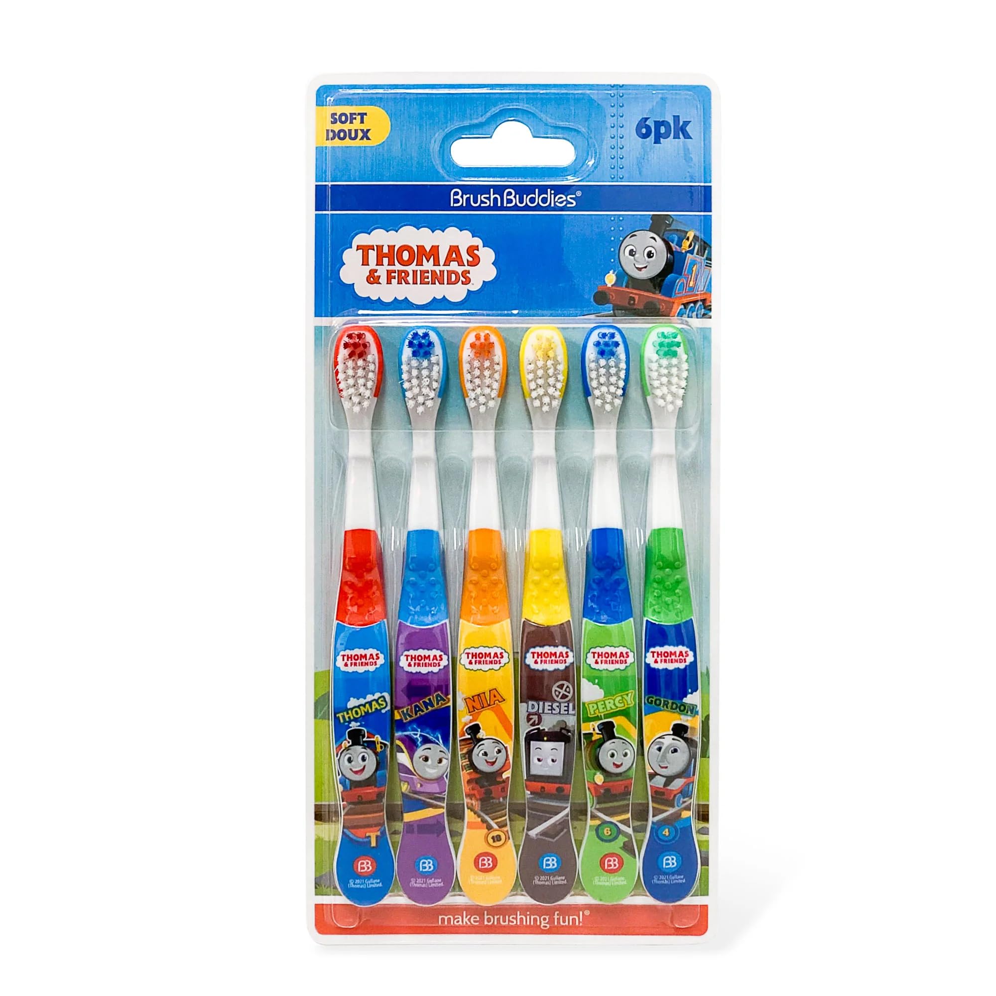 Brush Buddies Thomas & Friends Kids Toothbrush Set 6 Pack Soft Bristle Toddler Toothbrush Ages 2+ Small Head Easy Grip Handle Fun Character Toothbrushes Kids Oral Care