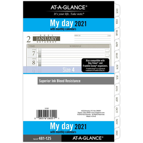 2021 Daily Planner Refill by AT-A-GLANCE, 12010 Day-Timer, 5-1/2" x 8-1/2", Size 4, One Page per Day (481-125-21)