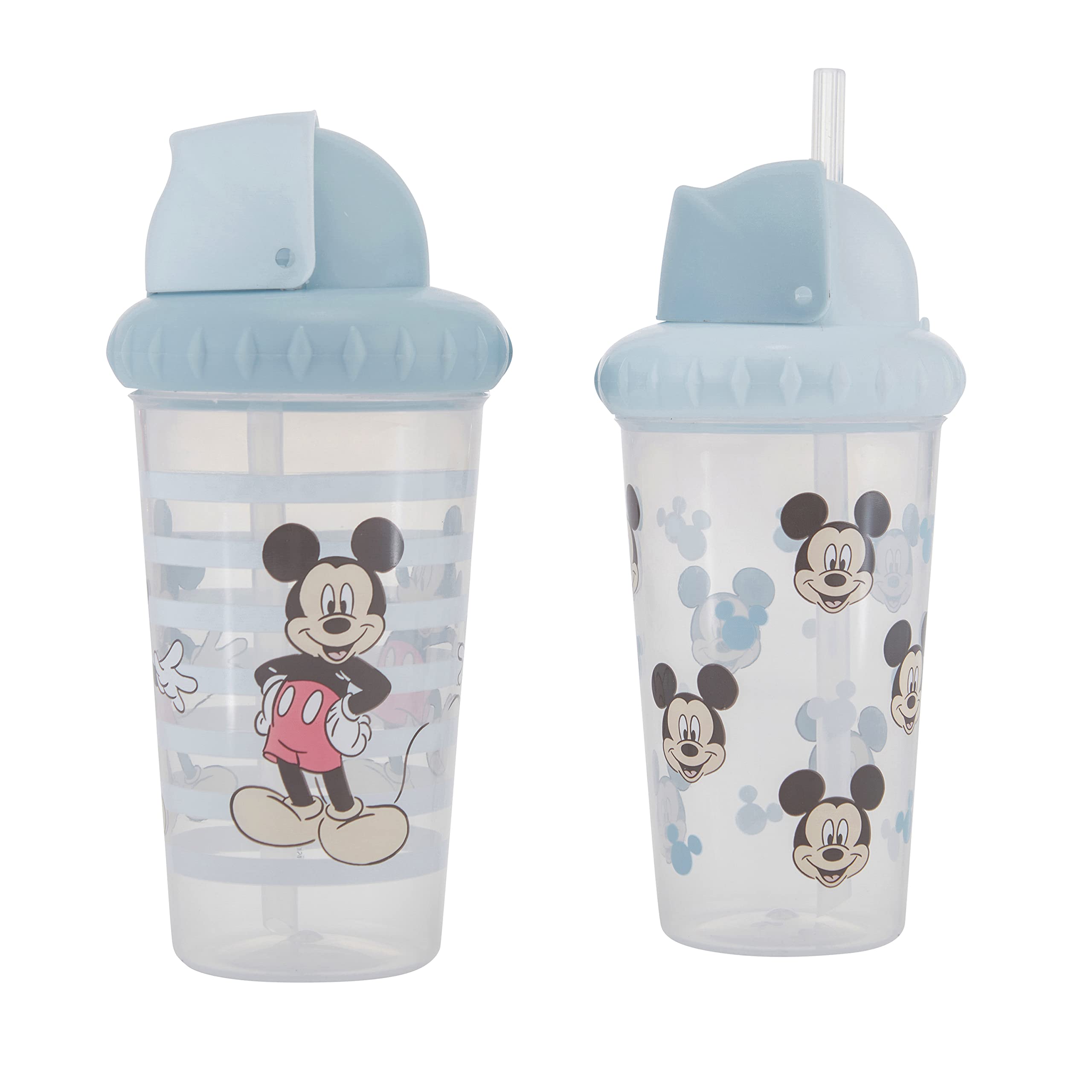 Disney Toddler Sippy Cups for Boys and Girls | 10 Ounce Sippy Cup Pack of Two with Straw and Lid | Durable Blue Leak Proof Travel Water Bottle for Toddlers