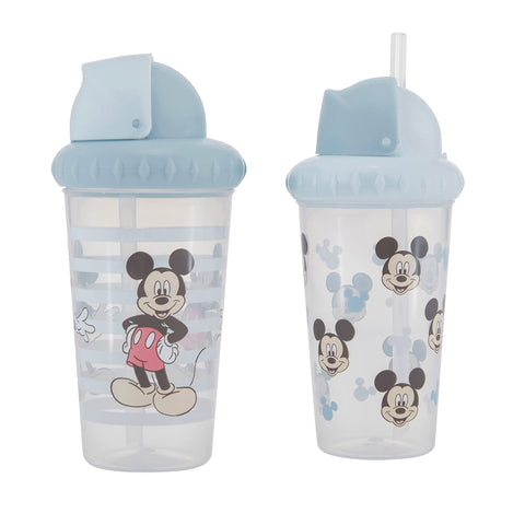 Disney Toddler Sippy Cups for Boys and Girls | 10 Ounce Sippy Cup Pack of Two with Straw and Lid | Durable Blue Leak Proof Travel Water Bottle for Toddlers