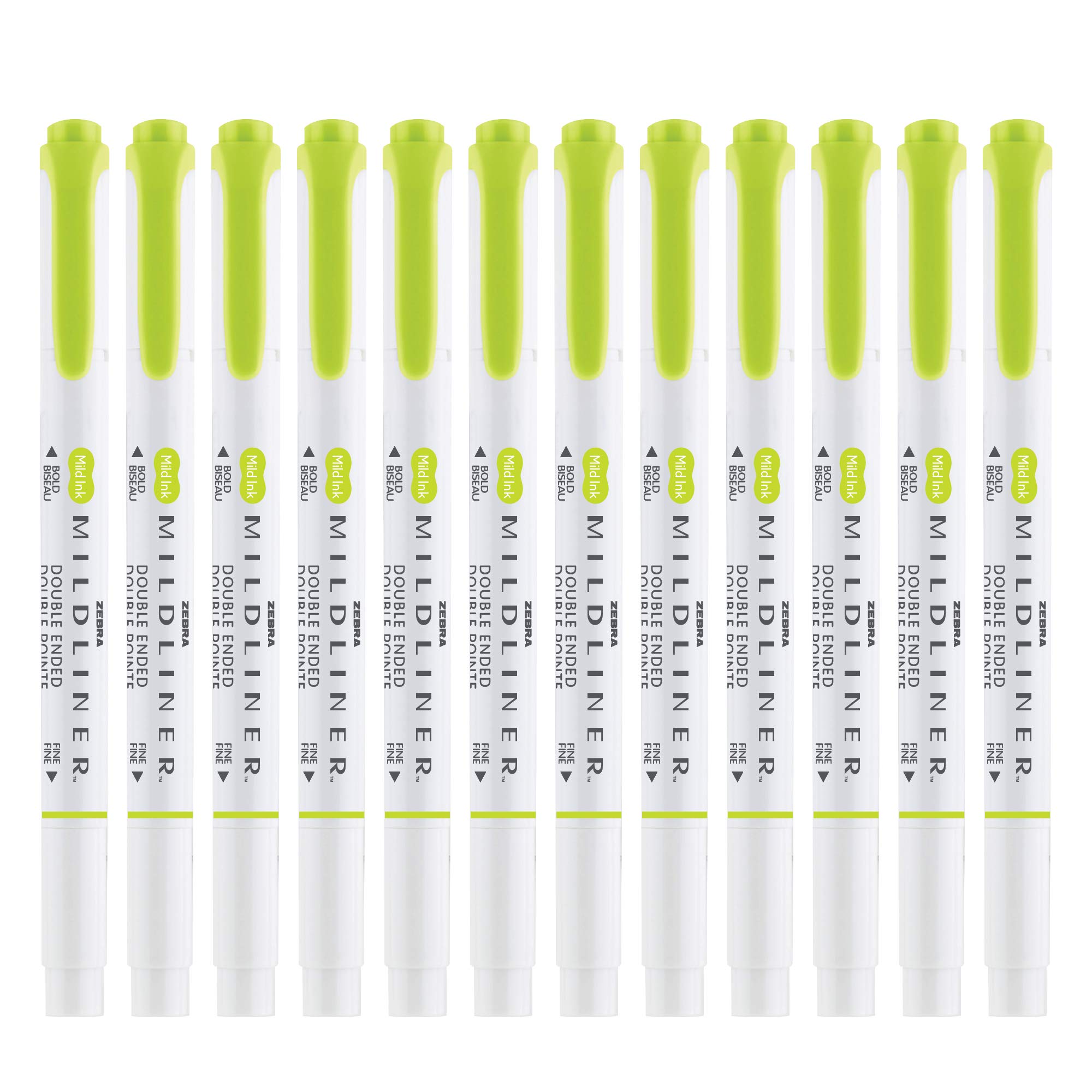 Zebra Pen Mildliner Dual-Tip Highlighters, Broad and Fine Tips, Ideal for Bible Highlighting, No Bleed, School Supplies, Teacher Supplies and Office Supplies, Mild Citrus Green Ink, 12-Pack (78450upc)