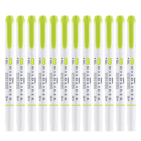 Zebra Pen Mildliner Dual-Tip Highlighters, Broad and Fine Tips, Ideal for Bible Highlighting, No Bleed, School Supplies, Teacher Supplies and Office Supplies, Mild Citrus Green Ink, 12-Pack (78450upc)
