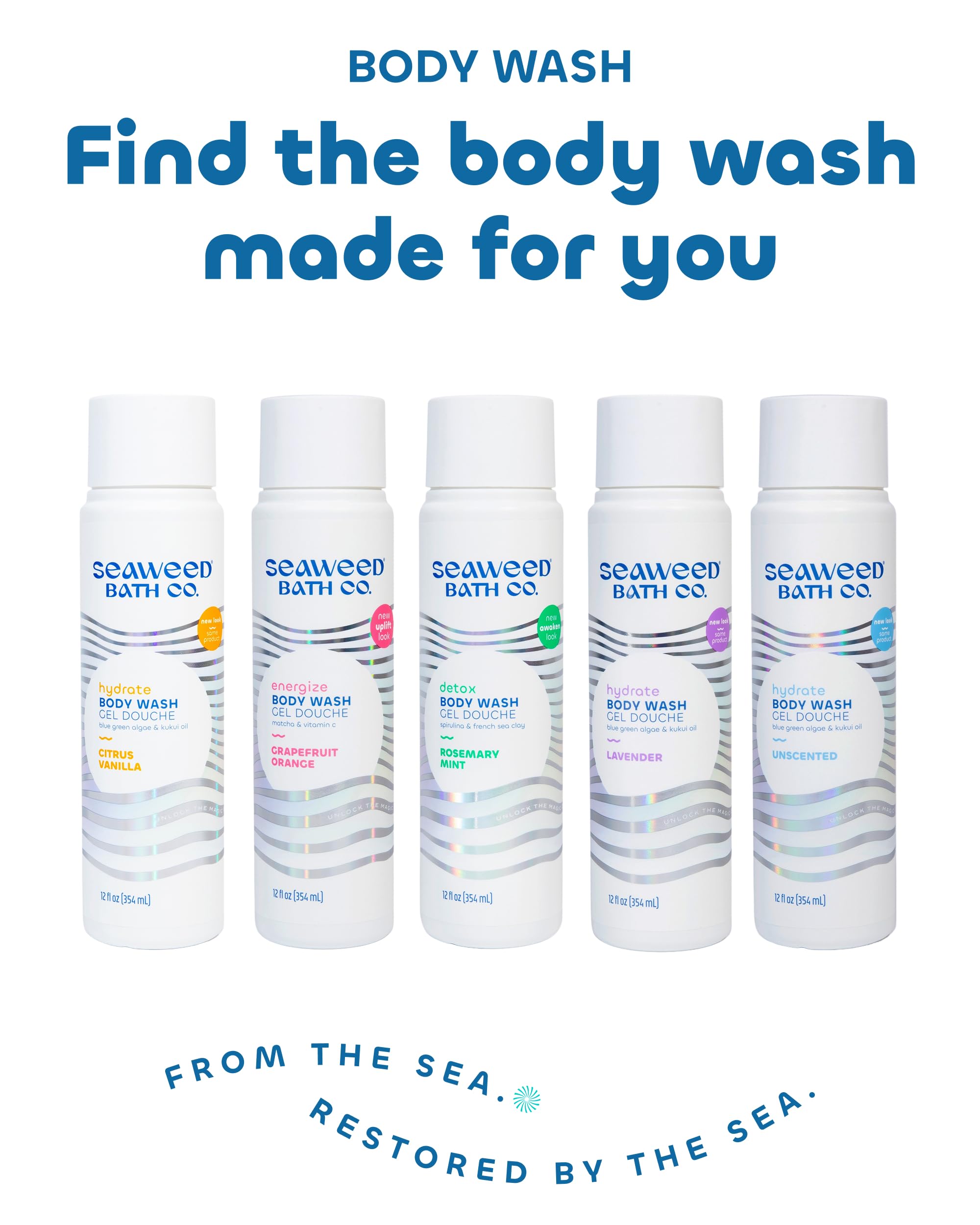 Seaweed Bath Co. Hydrate Body Wash - Lavender - Hydrating Foaming Cleanser with Soothing Natural Ingredients - Vegan, Paraben and Sulfate Free Shower Gel for Men and Women - 12 oz