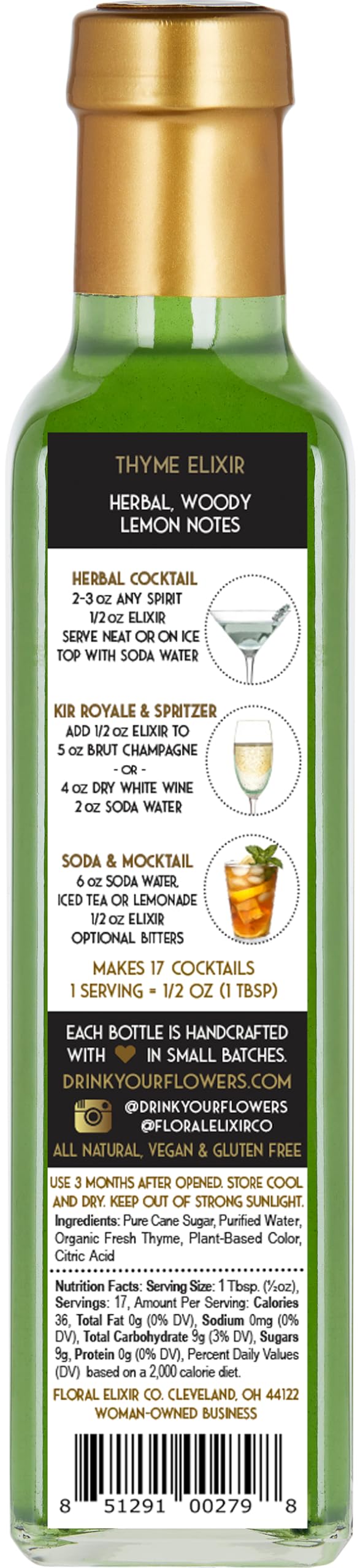 Floral Elixir Co. - All Natural HERB Syrup for Cocktails & Sodas, 8.5 oz (Lemon Thyme)
