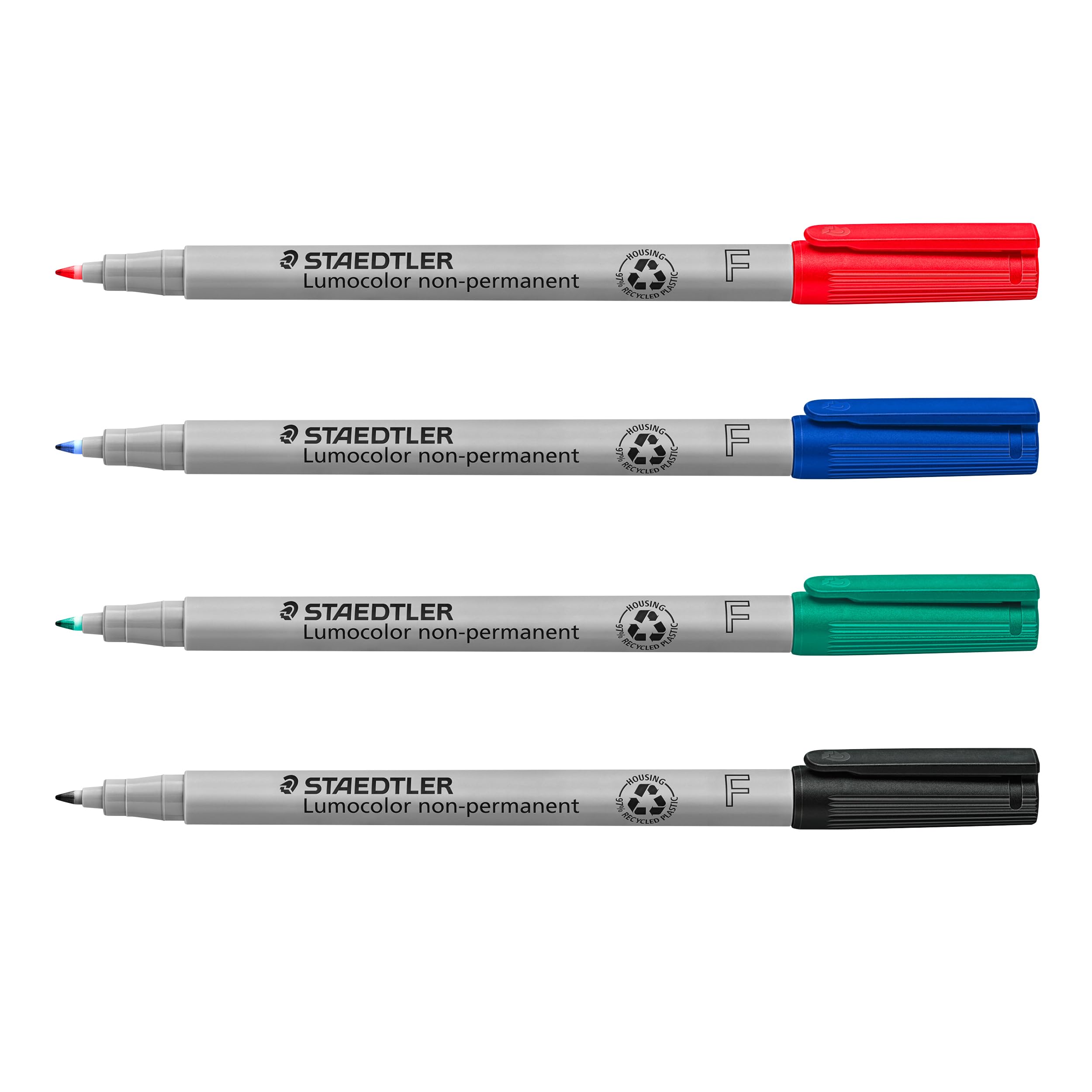 Staedtler Lumograph Non-Permanent Wet Erase Marker Pens, Fine Tip Refillable Colored Markers, 4 Pack, 315 WP4