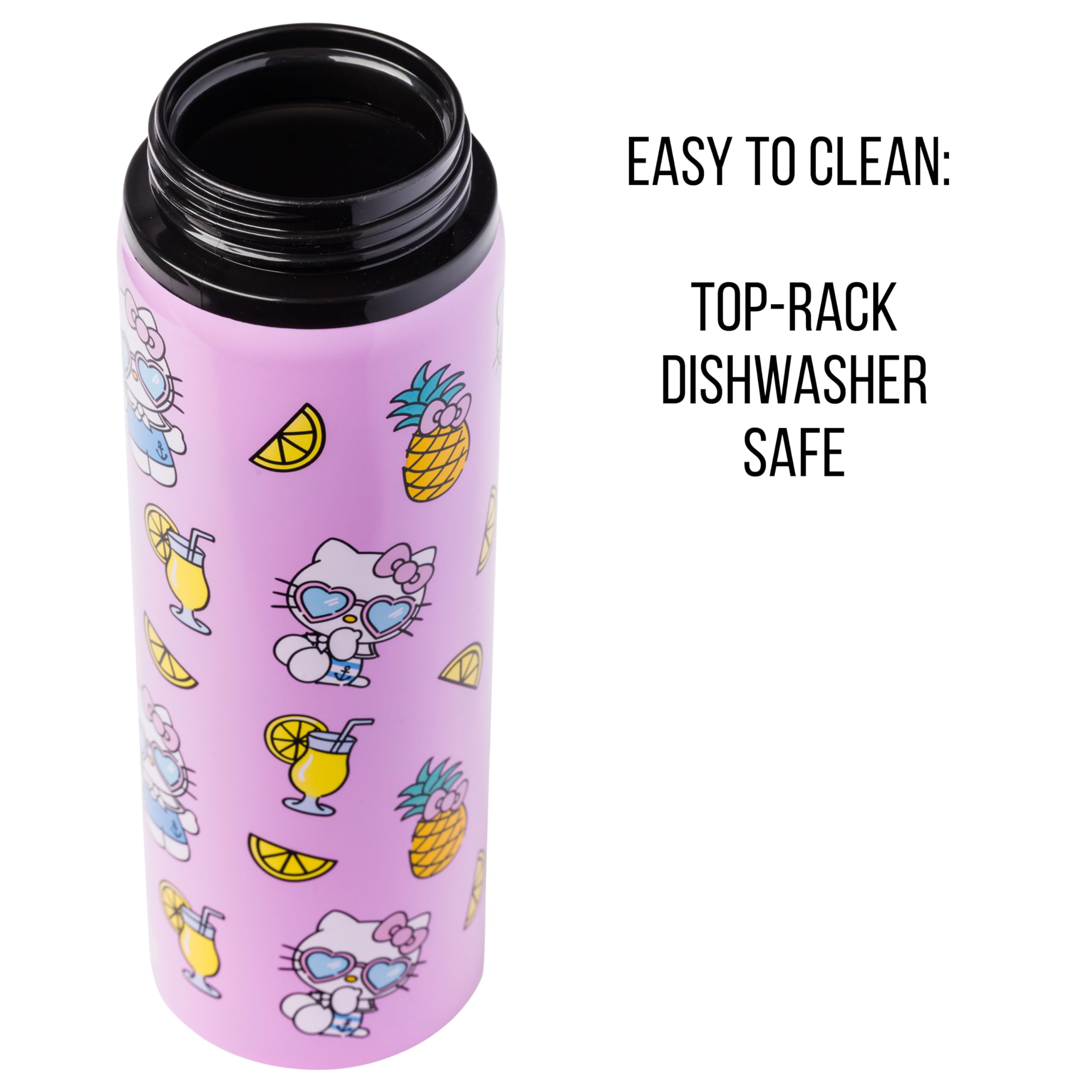 Silver Buffalo Sanrio Hello Kitty Summer Pineapples And Lemonade Stainless Steel Water Bottle, 25 Ounces