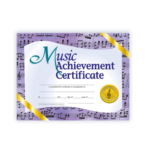 Hayes Music Achievement Certificate, Recognize Musical Excellence, Customizable Award for Students, Kids, and Children, Full-Color Purple and Gold Design, 8.5" x 11" - 30 Pack