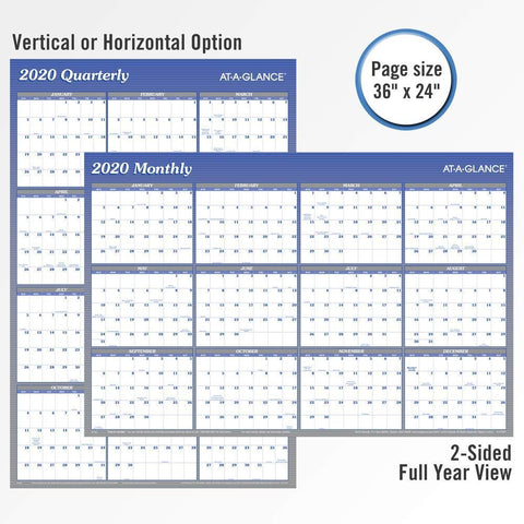 2021 Erasable Calendar, Dry Erase Wall Planner by AT-A-GLANCE, 36" x 24", Large, Vertical/Horizontal, Reversible, Blue (A1102-21)