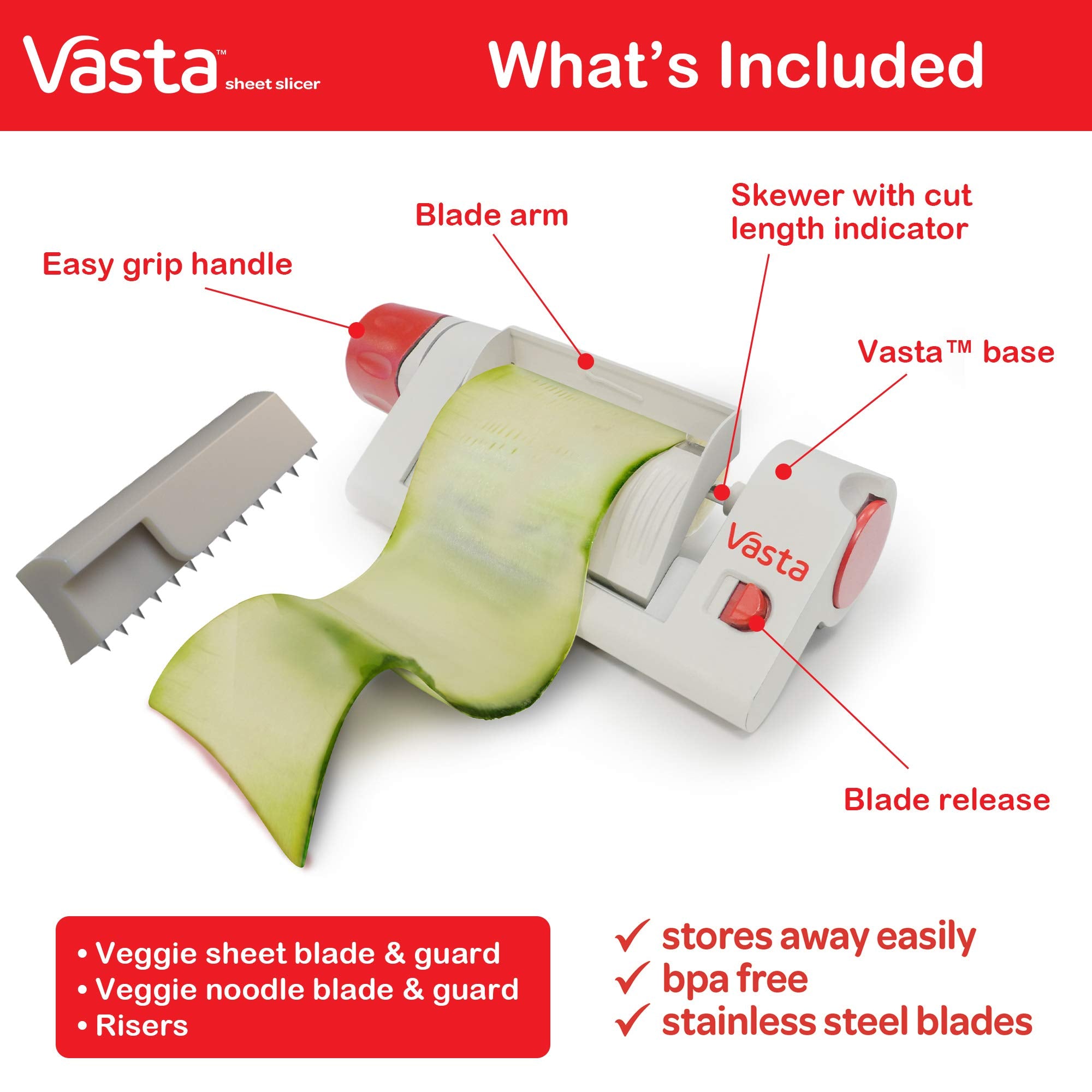 Vasta Veggie & Fruit Sheet Slicer, Stainless Steel Blade, 2 Attachements